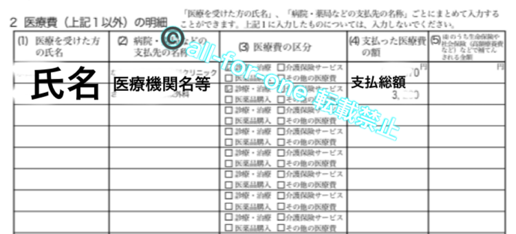 医療費控除申告書の完成サンプル